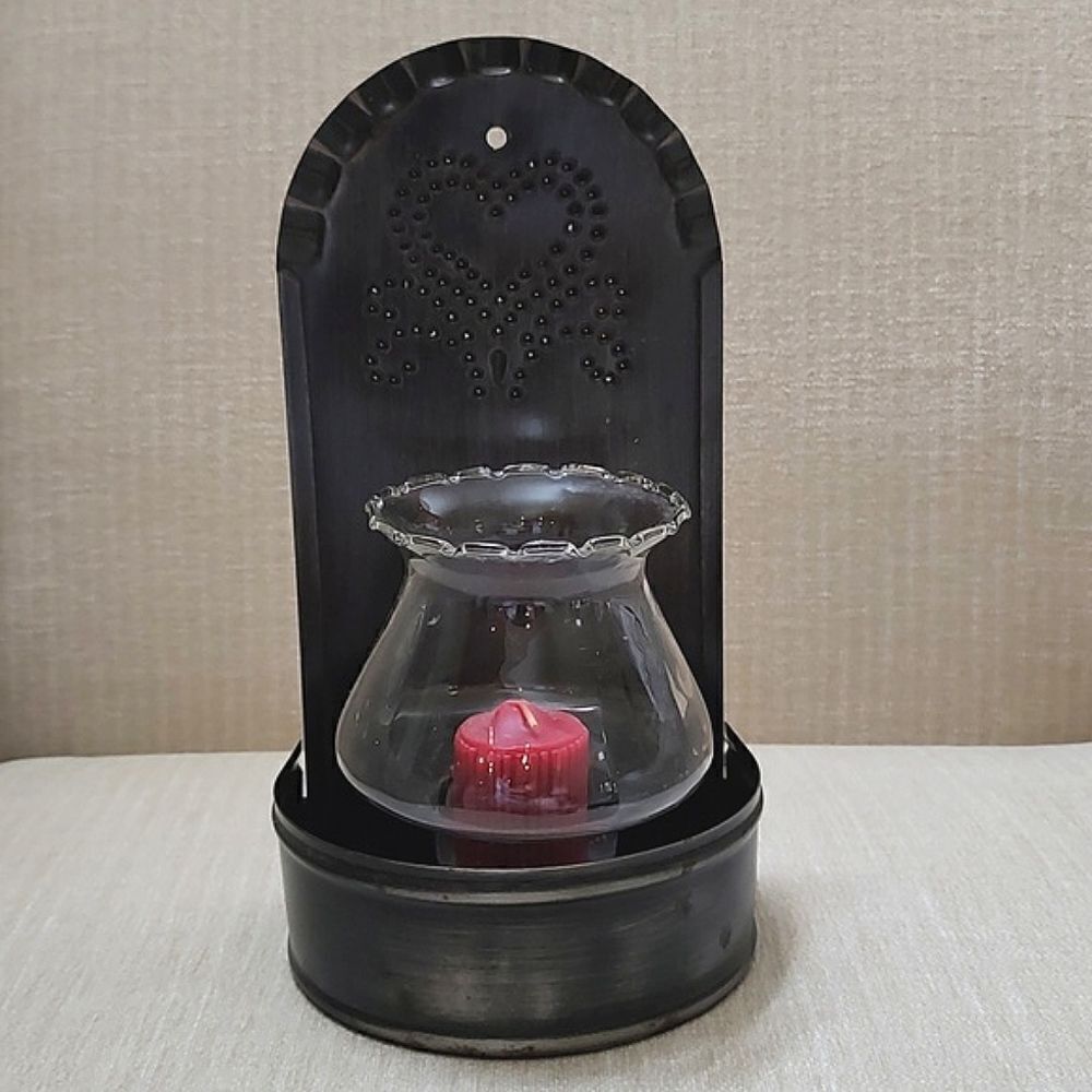 Metal Tin Punch Hurricane Candle Sconce Bronze Finish
